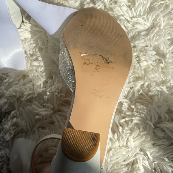 White Rock Glitter Block Heel w/ Back Satin Bow Wedding Shoe Size 6.5 - Picture 6 of 16